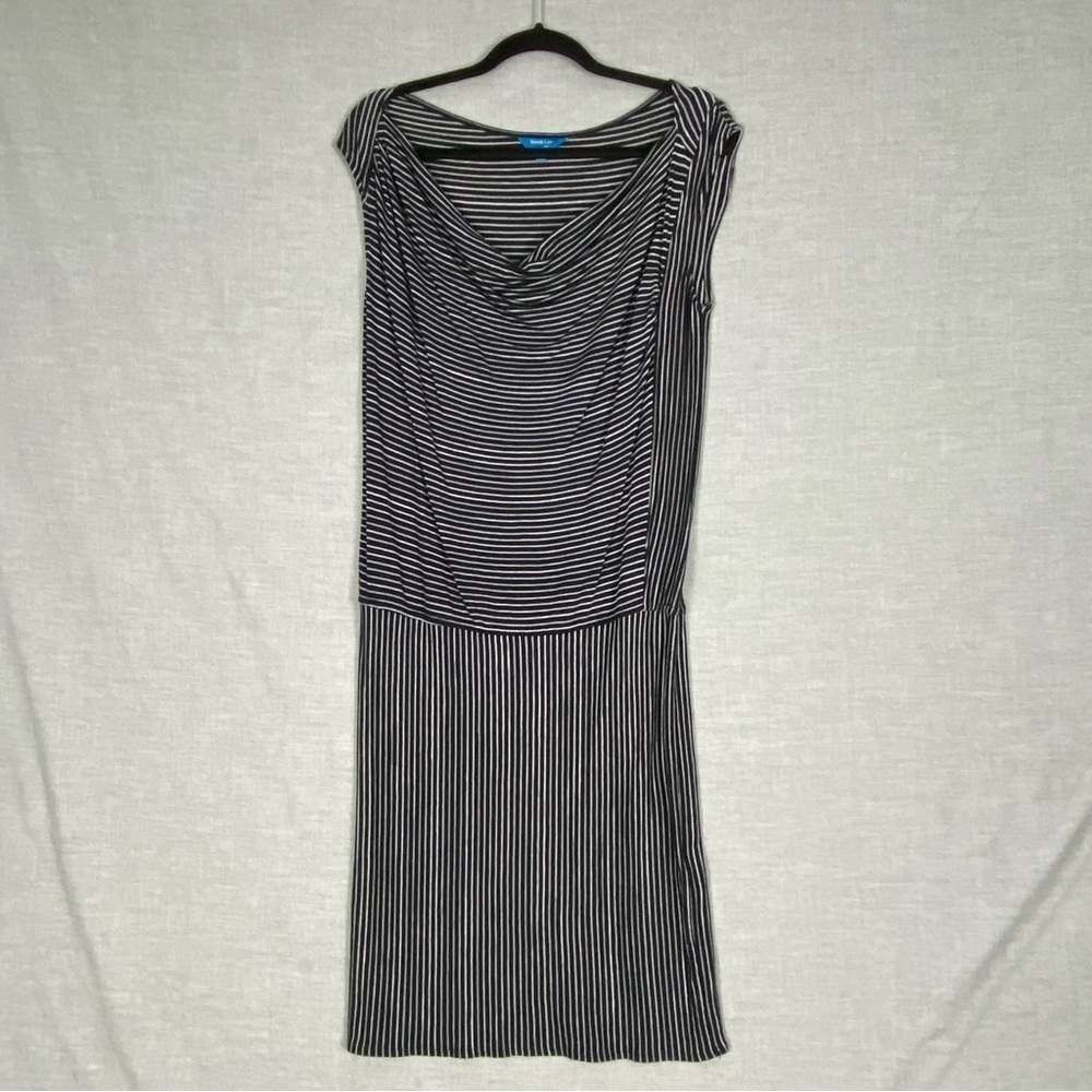 Derek Lam Dress Sz Medium Striped Drop Waist Cap Sleeves Midi Length